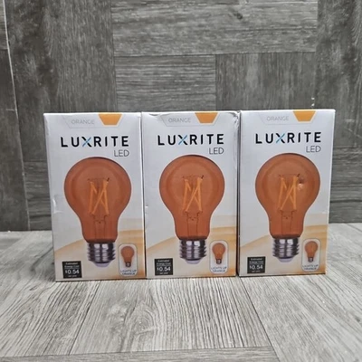Luxrite A19 Edison LED Orange Light Bulb 4.5W=60W UL E26 Indoor Outdoor 3 Pack - Image 1 of 4