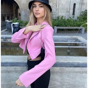 Zara Pink Lapel Collar Cropped Blazer Jacket Size Small - Picture 1 of 7