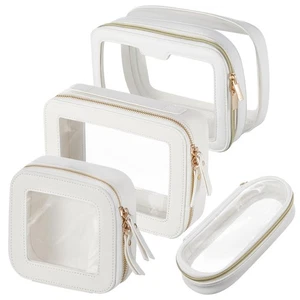 Juego de 4 bolsas de maquillaje transparentes de cuero para mujer estuche de cosméticos transparente de viaje trabajo... - Imagen 1 de 6