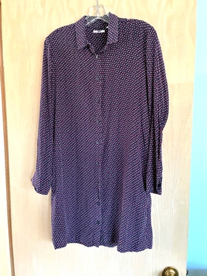 Uniqlo 100% Silk Shirt Dress Long Sleeve Belted Navy Red & White Pattern  Size S - Image 1 of 4