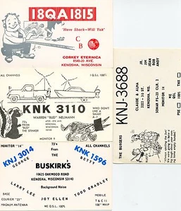 VINTAGE LOT OF 4 QSL CB CITIZEN BAND RADIO CARDS FROM KENOSHA WISCONSIN - Bild 1 von 2