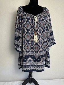 Bobeau Women's Top Off Shoulders Boho Peasant 3/4 Wide Sleeve Colorful Size 1X - Bild 1 von 12