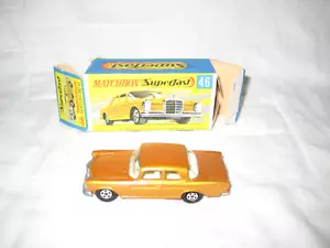MIB 1968 Matchbox #46 Mercedes 300 SE, Gold SF Transitional Car in ottime condizioni "SF" Box - Foto 1 di 6