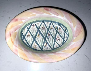 vintage V/R MACKENZIE-CHILDS Soap Candy Dish Pottery Bearded Iris Pastel - Picture 1 of 6