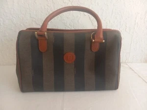 Auténtico Mini Bolso Boston FENDI SAS Pequin de Lona a Rayas - Imagen 1 de 13