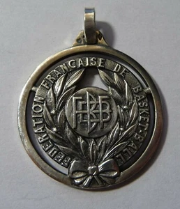Médaille Sportive ancienne - Fédération Française de Basket Ball - argent massif - Picture 1 of 2