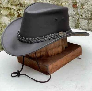 Sombrero Bush Vaquero Australian Western Outback Marrón Cuero Genuino Alama Ancha - Imagen 1 de 7
