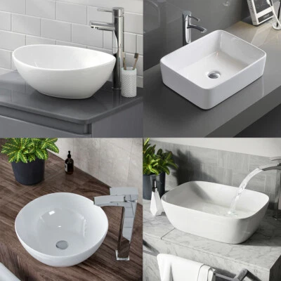 Bathroom Ceramic Basin Counter Top Hand Wash Vanity Sink White Bowl Round UK