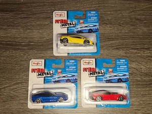 3x Maisto Fresh Metal Die Cast Yellow LAMBORGHINI Red & Blue Corvette STINGRAY - Picture 1 of 6