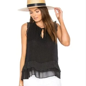 Joie Black Polka Dot Sleeveless Ruffle Blouse 100% Silk Women's Size Small - Picture 1 of 9