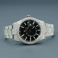 Lavish VVS Moissanite Black Dial Stainless Steel Iced Out Bust Down Watch