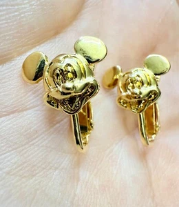 Pendientes Vintage Disney ~ Mickey Mouse Clip-on Tono Dorado - Imagen 1 de 6