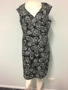 Katies Size 12 Black White Paisley Sleeveless V Neck Business Work Dress - Picture 1 of 8