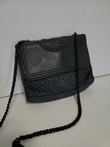 Tory Burch Matte Black Fleming Convertible Shoulder Bag Tassle - Picture 1 of 10