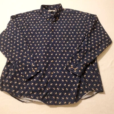 Vintage Fly Fishing Themed Cotton Button Down Shirt, Men's XXL Blue Crossings - Image 1 of 4