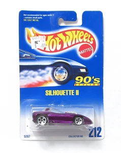 1991 Hot Wheels Blue/White Card #212 SILHOUETTE II Purple & Gray Chrome 5 Spoke - Bild 1 von 2