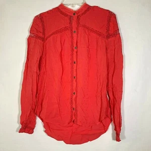 Free People Pink Knit Hi Low Textured Blouse Women Button Front L/S Shirt Sz S - Imagen 1 de 4