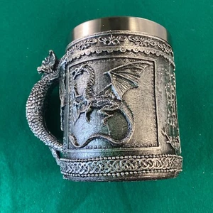 Dragon Serpentine Mug Tankard Stainless Steel Insert Resin Exterior New 4.2 Tall - Picture 1 of 8
