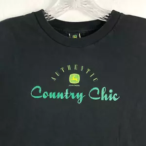 John Deere Country Chic Green western Women's LG Short Sleeve T-Shirt Black Farm - Picture 1 of 7