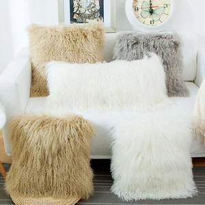 100% Genuine Mongolian Fur Pillowcase Real Tibetan Lamb Wool Cushion Cover - Picture 1 of 26