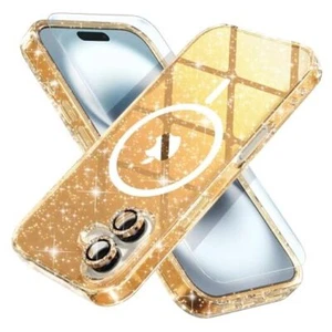 for iPhone 16 Case Magnetic, Women Clear Glitter Bling Sparkly Glitter Gold - Picture 1 of 8