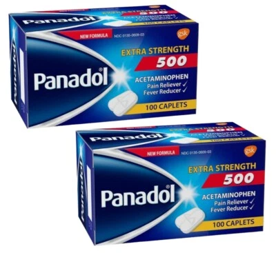 2 X PANADOL 500 mg Extra Strength Caplets Pain Reliever 100 CAPLETS EXP 3/2027 - Image 1 of 2