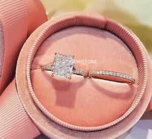 Split Shank 5 CT Radiant Cut Moissanite Wedding Bridal Rings Set 18K Rose Gold