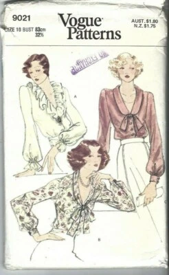 Vogue Patterns 9021, Vintage Blouse, Neckline and Sleeve Variations, Size 10 - Image 1 of 2