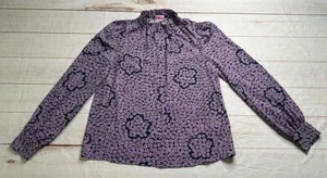 NWT Kate Spade Womens Blouse Purple Multi XS Flair Floral Ruffle Neck Long Sleev - Picture 1 of 7