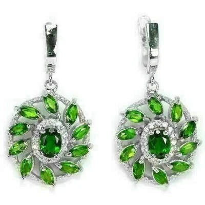 Pendientes de Plata Verde Cromo Diópsido Genuino Natural Extraído Gemas Sólidas Esterlina Foto 1 de 4