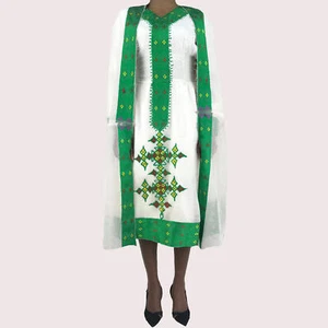 Abito etiope, Habesha Kemis, abiti tradizionali da donna, lunghezza corta - Foto 1 di 5