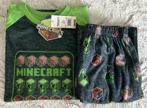 Minecraft Pajamas Boys 14/16 Gray Green 2pc Long Sleeve Long Pants - Picture 1 of 6