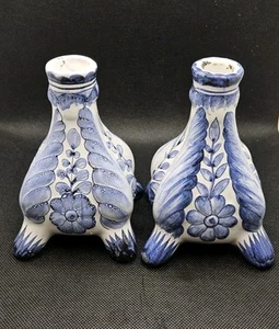 Pair Of Vintage Portuguese Blue And White Candlesticks - Picture 1 of 14