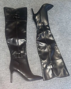 Nine West Boots Womens 6.5 Black Over The Knee Zip Up Witchy Goth Whimsigoth - Picture 1 of 8