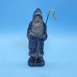 Rowe Pottery Works Santa Belsnickel Esmalte de Sal Azul Dorado Brillo Bastón - Imagen 1 de 6