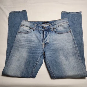 NUDIE Jeans Co Button-Fly Grim Tim Salty Summer Slim Straight Blue Whisker 32x32 - Picture 1 of 15