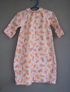 Vintage Baby Layette Gown Flannel AOP Pink Yellow Bunnies Bunny - Picture 1 of 2