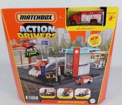 Matchbox Action Drivers Helicopter Rescue Playset NEW SEALED - Image 1 of 4