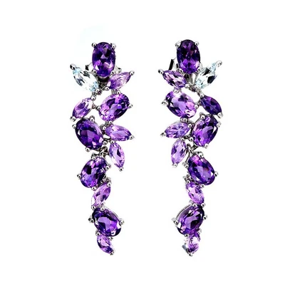 Orecchini in argento sterling 925 ametista acquamarina pietre preziose... - Immagine 1 di 4