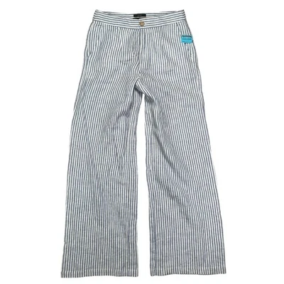 Pantalones Tahari de lino de pierna ancha para mujer 8 azules a rayas tiro alto nuevos con etiquetas Foto 1 de 4