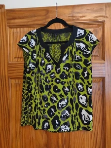 WORTHINGTON Black/Green Polyester Leopard Print Short Sleeve Blouse, size PL - Picture 1 of 3