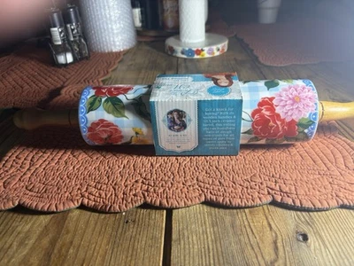 PIONEER WOMAN Sweet Rose Blue & White Gingham Floral Rolling Pin NOS - Image 1 of 4