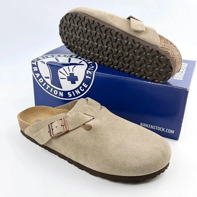 Birkenstock Boston Classic Taupe Suede Leather Unisex Shoes Narrow/Wide 37-45 - Image 1 of 4