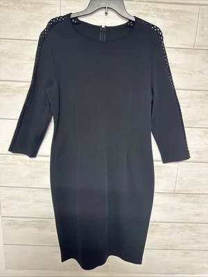 Vestido negro St. John talla 14 ganchillo manga 3/4 viscosa mezcla poliéster Foto 1 de 4