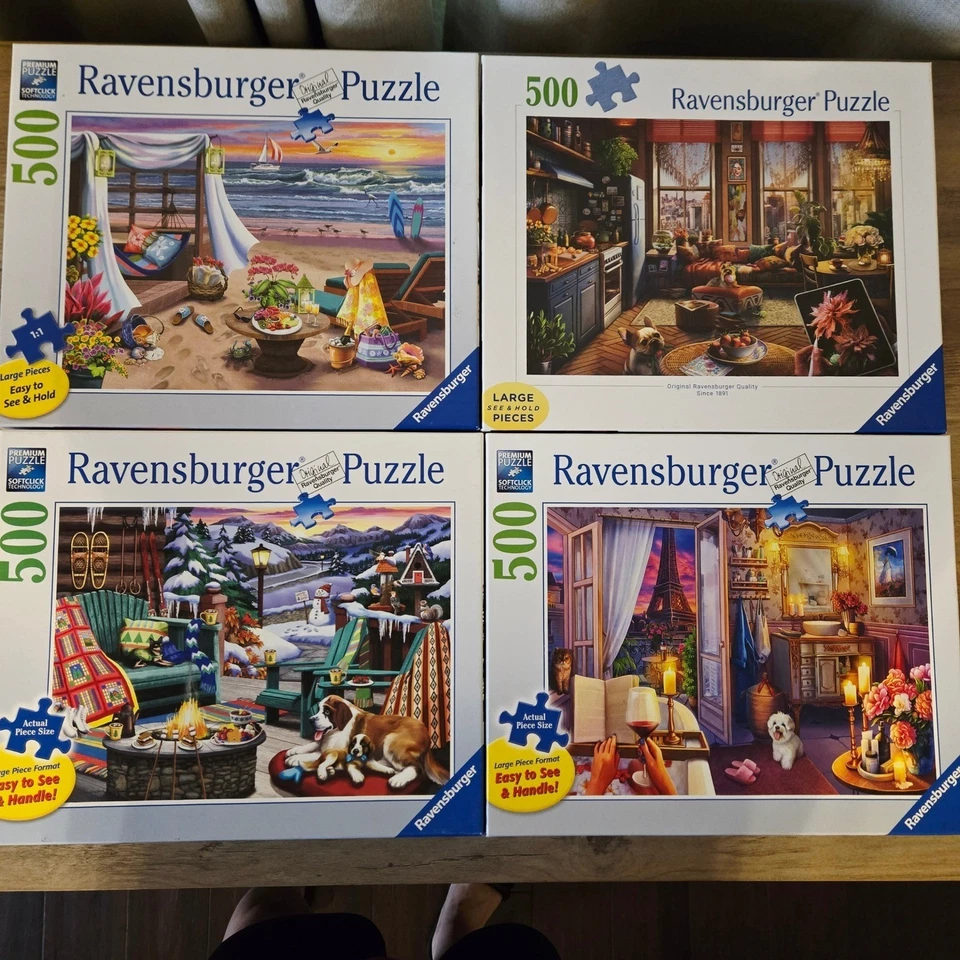 Lote de 4 quebra-cabeças Ravensburger 500 peças peças grandes fácil de segurar - Imagem 1 de 4