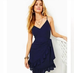 Chic Lilly Pulitzer Alisa Wrap Dress True Navy Women Size Size 0 - Picture 1 of 8