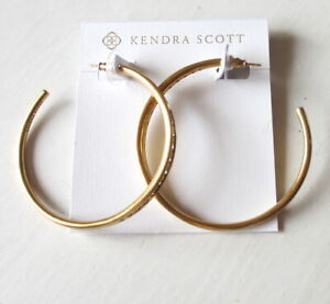 Kendra Scott Selena Hoop Earrings Vintage Gold Tone Pave Open Hoop $78 NEW