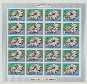 Aitutaki 82 1974 1/2c Murex Ramosus Seashell IMPERF Sheet of 20 VF NH - Bild 1 von 1