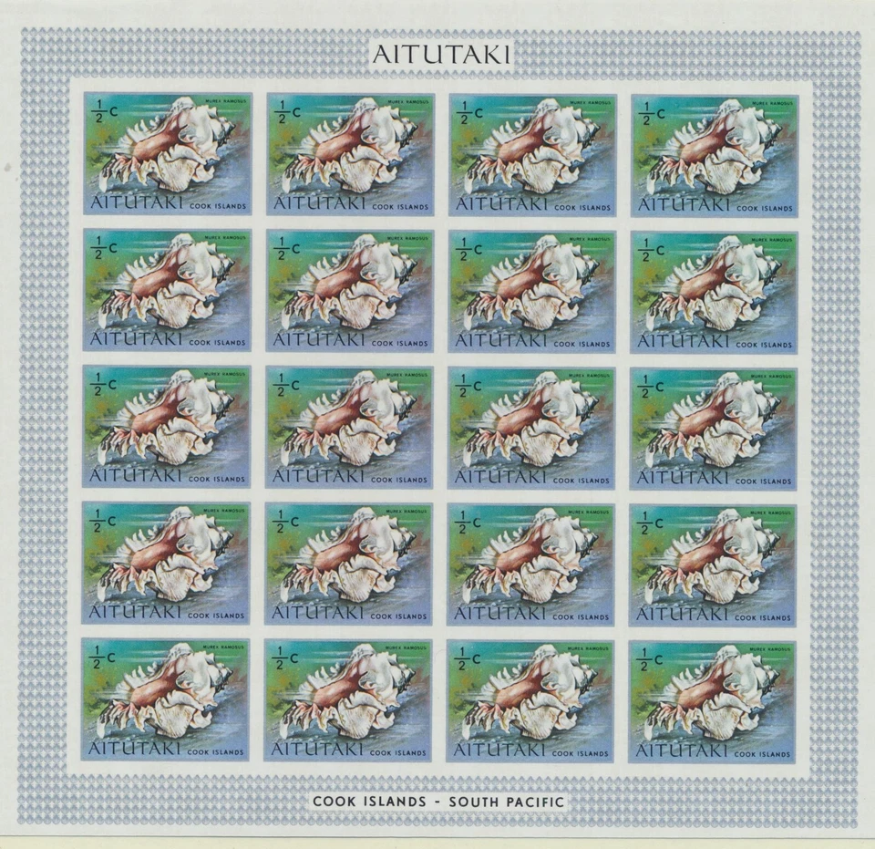 Aitutaki 82 1974 1/2c Murex Ramosus Seashell IMPERF hoja de 20 VF NH Foto 1 de 1