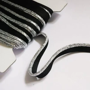 Flanged insert piping cord - Silver Metallic lurex on black tape 10mm - Picture 1 of 2